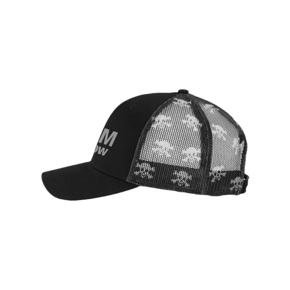 Black Structured Mesh Snapback Skull Trucker Hat