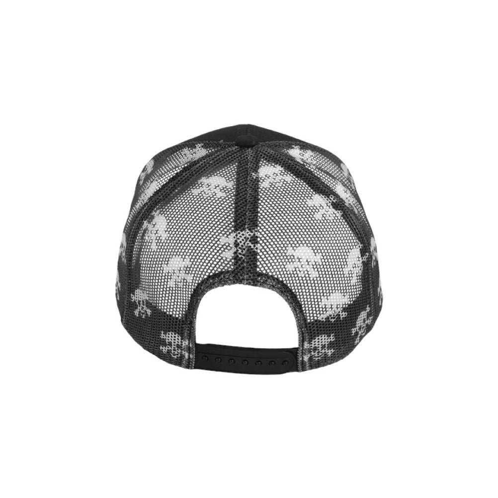 Black Structured Mesh Snapback Skull Trucker Hat
